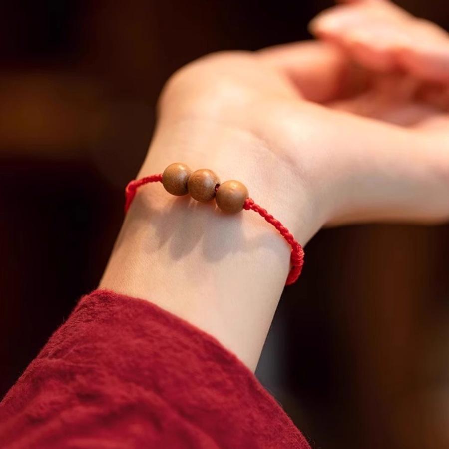 Peach Wood Red String Good Luck Bracelet for All Ages