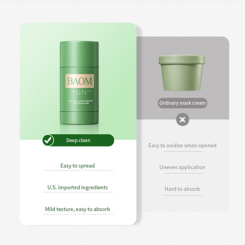 Avocado Solid Face Mask Cleansing Mud Mask Moisturizing Oil Control Acne Clearing Blackhead and Fine Pores Clay Mask