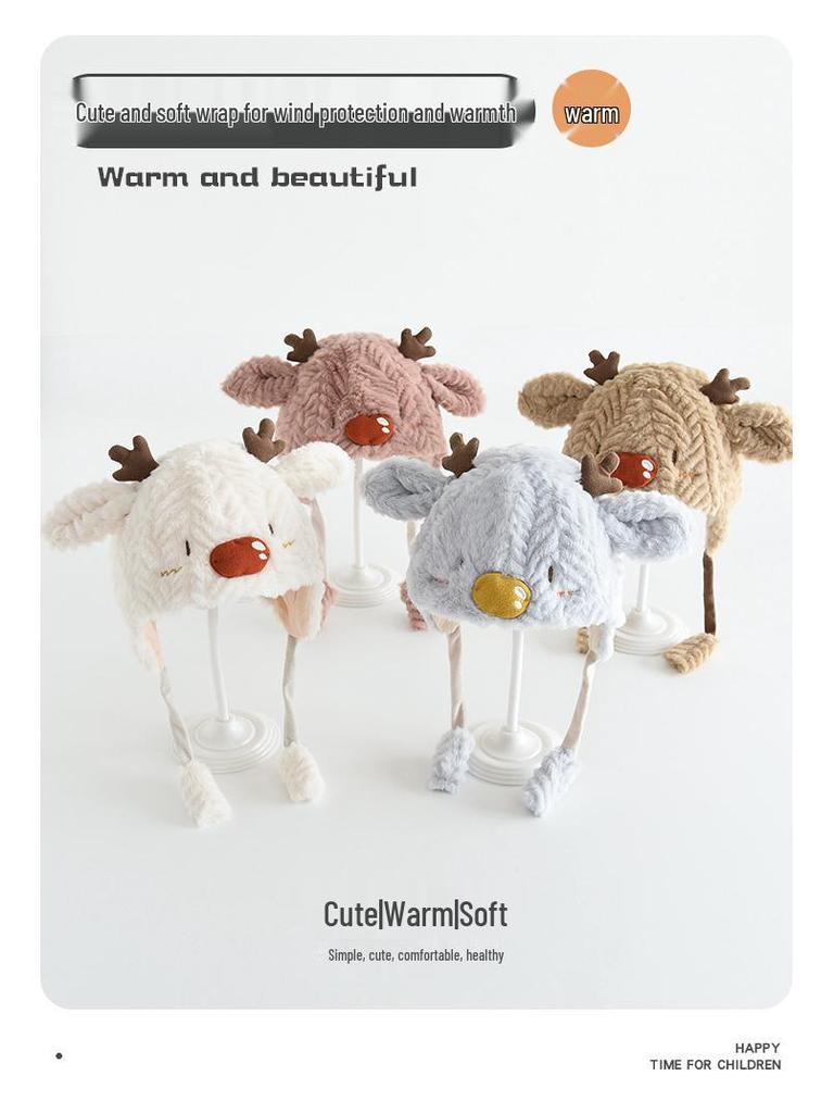 Cappello invernale antivento in peluche per bambini con orecchie da renna 3D - Caldo, carino, pullover con protezione per le orecchie