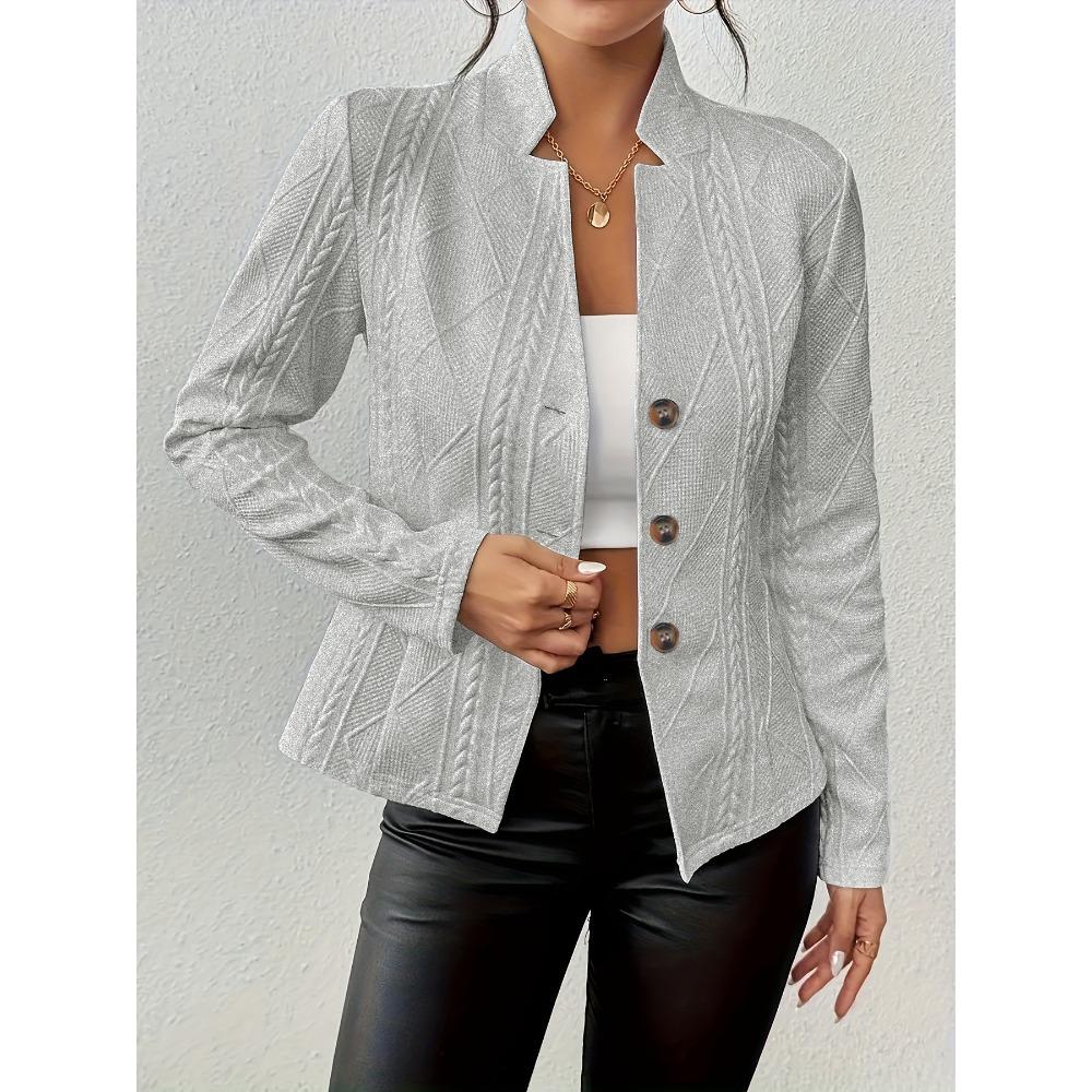 

Tengong Pool Elegant Directional Style Textured Fabric Waist-Defining Button-Up Blazer XXL світло-сірий колір