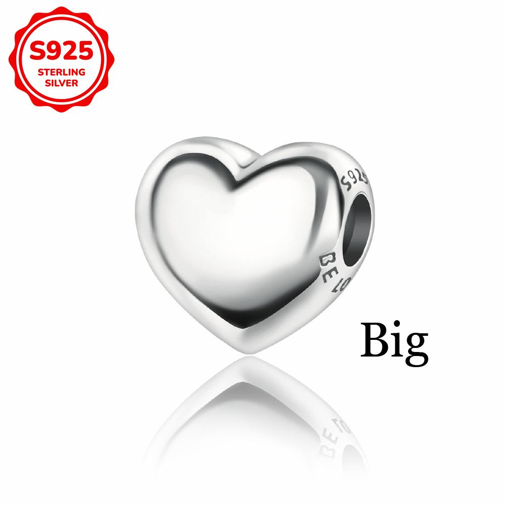 New 925 Silver Colorful Shine Heart Shaped Charms Beads Fit Snake Chain Bracelet Necklace Women DIY Fine Jewelry Gifts