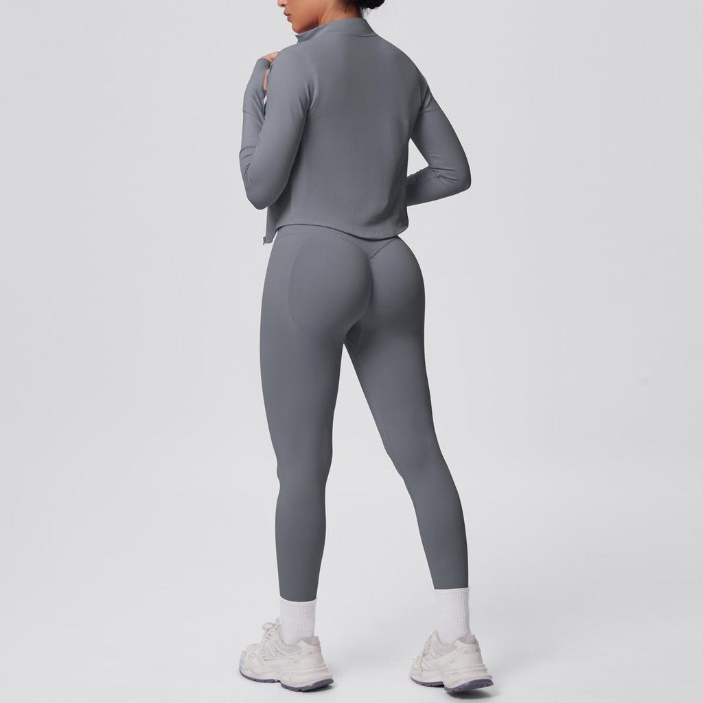 Cross-border Hip Lift Tight Seamless Pants with Shockproof Halter Bra and Skin-friendly Zipper Jacket Sport Yoga Set