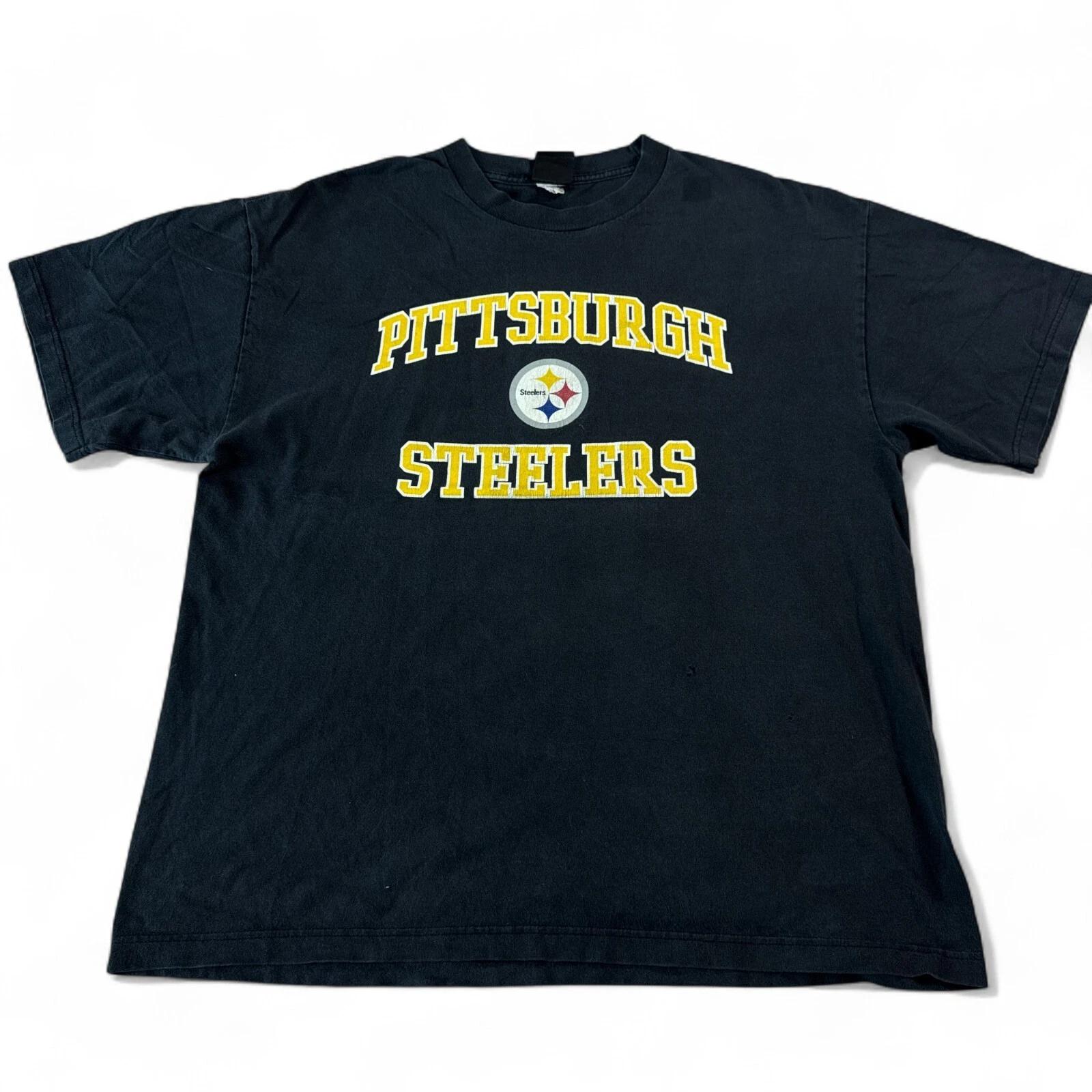 Винтажная футболка Pittsburgh Steelers Y2K Мужская Размер XL Черная Спортивная футболка с логотипом NFL S