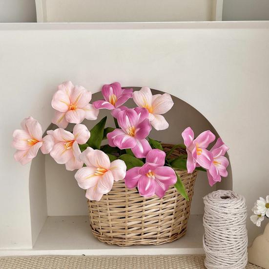 5 Pcs Real Touch Artificial Flower Faux Full Bloom PU Tulip Bouquet with Long Stem for Mother's Day Spring Wedding Centerpiece Floral Arrangement