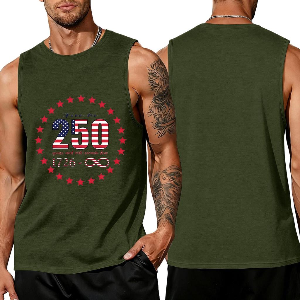 Men's Loose Fit Casual Summer Sleeveless Tank Top with Flag Print Suitable for Daily Wear and Outdoor Activities