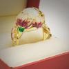 Anillo Floral Delicado de Moda Color Dorado Lavanda Fucsia Loto Esmalte Corte Oval Piedra de Fuego Anillos de Compromiso Nupciales Para Mujeres