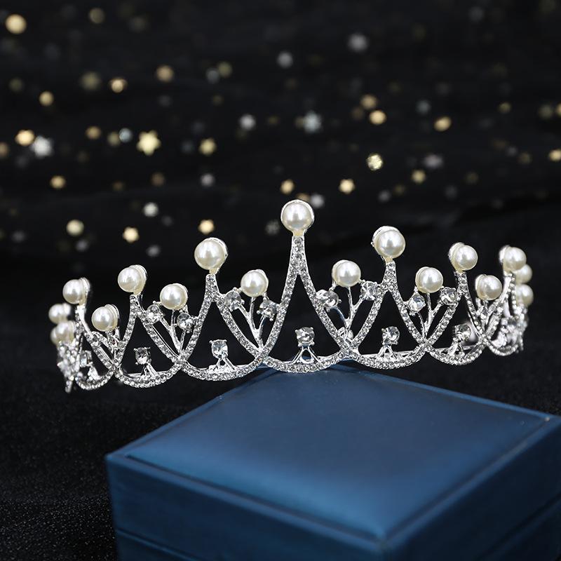Kinder Koreanische einfache mit Diamanten besetzte Perlen Brautkrone Tiara Hochzeitskleid Accessoires Prinzessin Geburtstagsfeier Kleid Accessoires