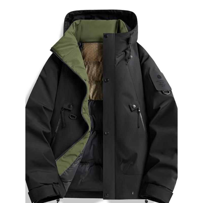 Men's Winter Thiened Cotton Stand Collar Jacket Thick and Loose Down Puffer Bread Sle Coat Warm Urban Casual Long  Zipper Coat