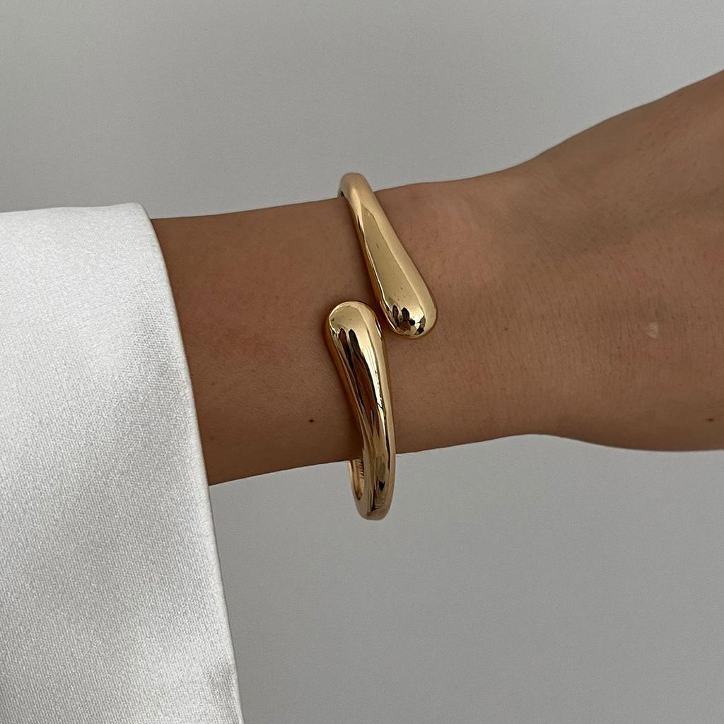 Hiphop Exaggerated Wide Cuff Bangle Manchette Vintage Punk Irregular Glossy Gold Color Bracelet Bangles Women Men Jewelry