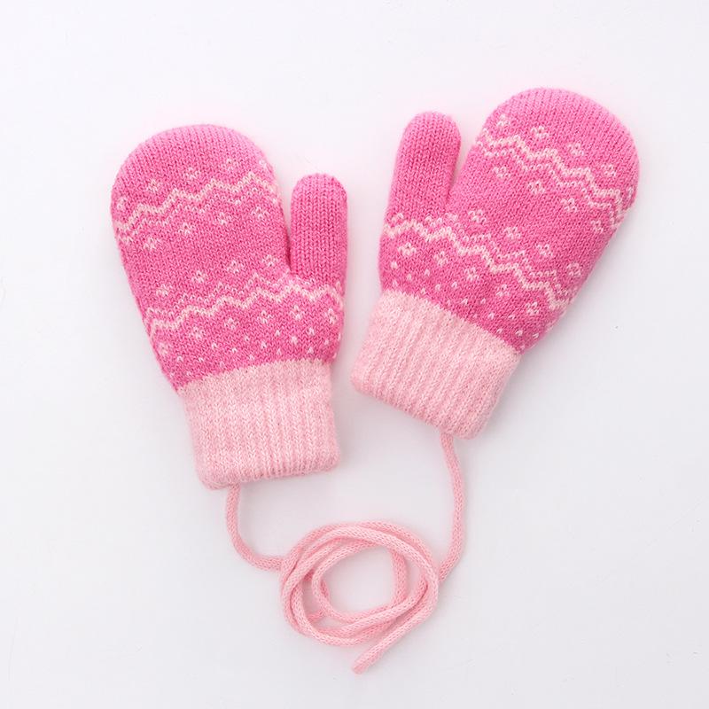 Double-layer knitted girl winter velvet thickened warm neck hanging outdoor cold-proof riding striped gloves children's
