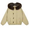 Down Jacket Women's Workwear Parka Fur Collar Hooded Horn Button Coat Winter Loose and Thickened