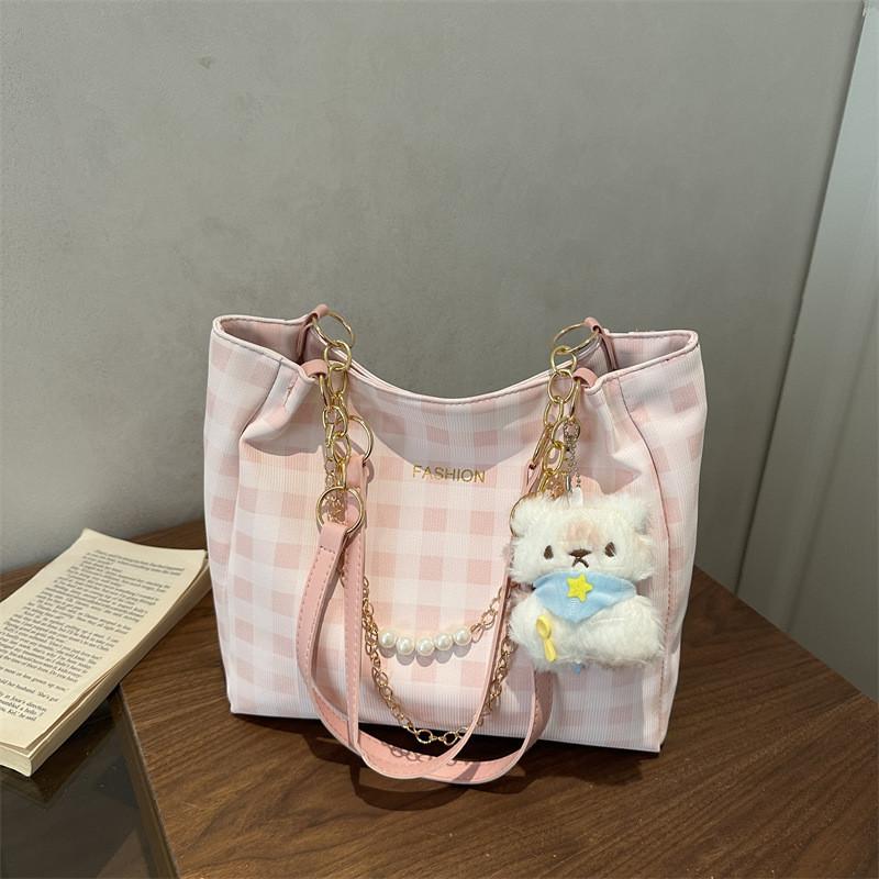 Pu Fashion Checkered Tote Bag With Zipper Closure For Daily Use