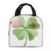 Ladybug On The Four Leaf Grass Insulated Lunch Bag for Kids School Cooler Thermal Food Box Tote Portable Lunch Boxes Container