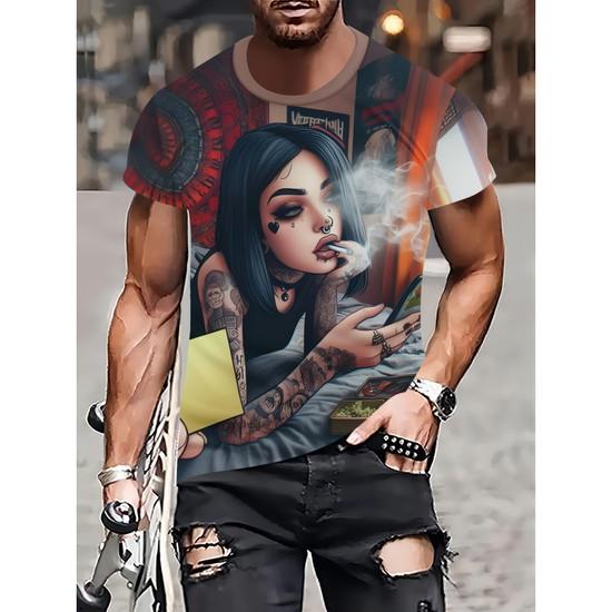 Camiseta de Moda con Estampado de Chica Para Hombres Camisetas Coloridas Impresas en 3D Casual Unisex Manga Corta Cuello Redondo Tops Camisetas de Calle