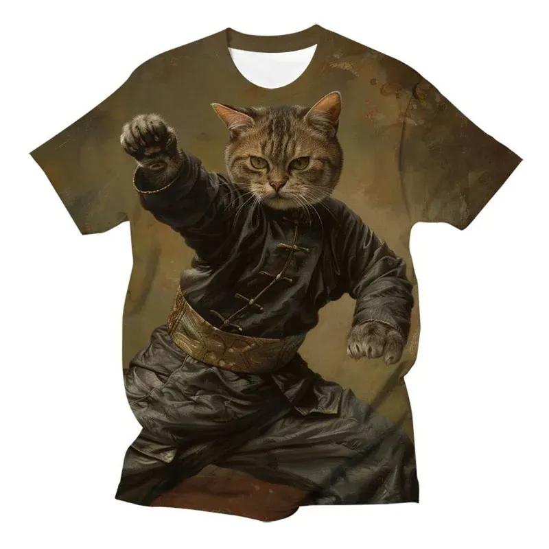 Kung Fu Cat 3D Print Graphic Kids Clothes Boy T-Shirt Fashion Casual Funny Animal Round Neck Short Sleeve Tops Girls Tee