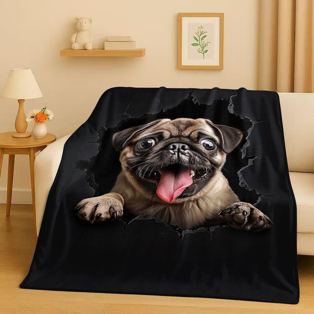 26 Stil Durchbrechende Wand 3D-Illusion Hund Welpe Flanelldecke, Ultra Weiche Warme Plüschdecke für Zuhause Schlafzimmer Bett Sofa Abdeckung Geschenk