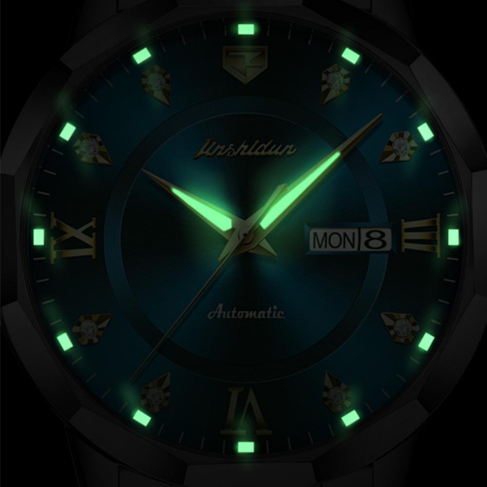 JINSHIDUN New Business and Leisure Men's Watch Elegant Business Double Calendar Mechanical Watch Waterproof Business Men's Watch