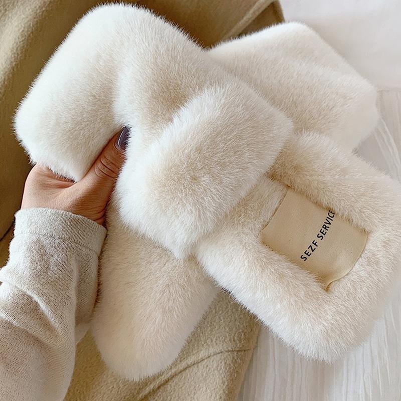 Flauschiger Pelzkragen Schal Damen Warmhalten Verdickender Pelz Schal Bunt Kreuz Winterschal Herbst Winter Kunstpelz Plüsch Elega