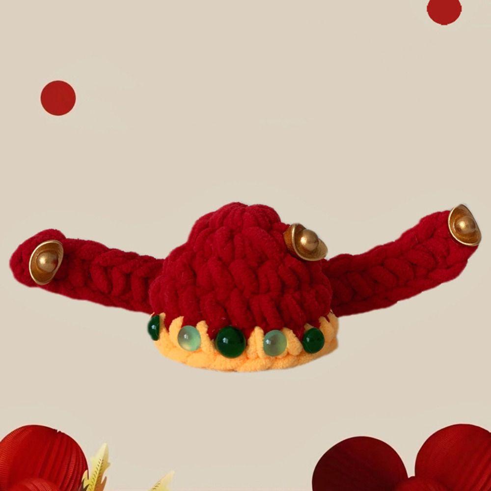 Chinese Style Fortune Cat Headwear Hand-crocheted Warm Pet Knitted Hat Blessing Traditional Pet Beret For Small Dogs Cats