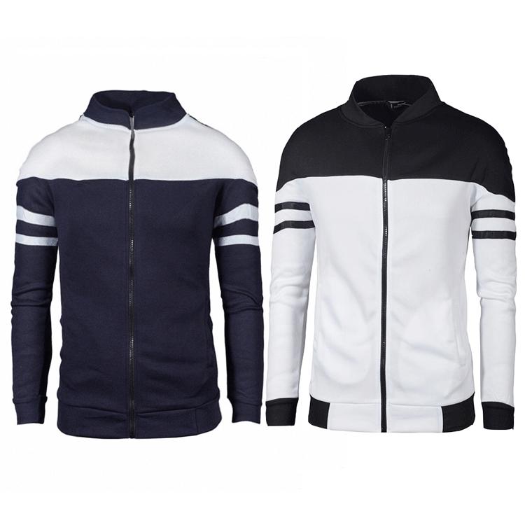 Men's Casual Color Block Fleece Hoodie with Webbing Design