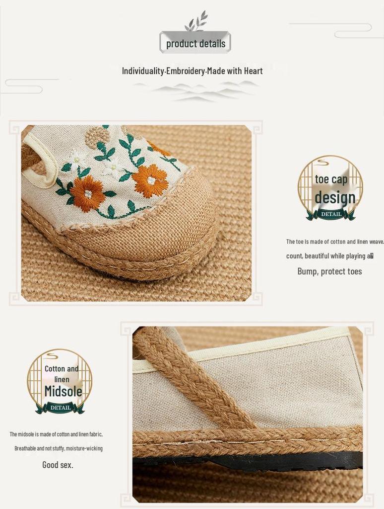 2025 Spring Women's Ethnic Style Linen Embroidered Low-Top Flats