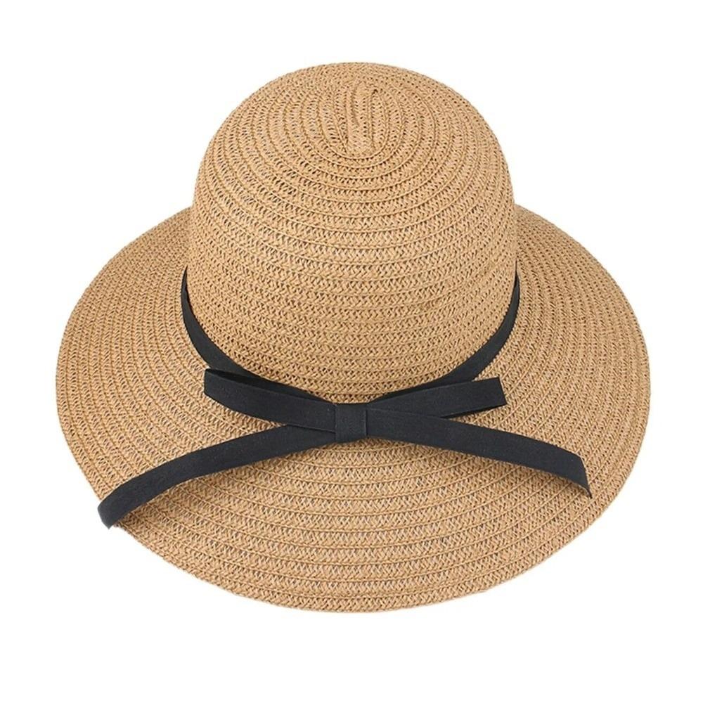 Wide Brim Straw Weave Sun Hat Bow Fisherman Hat Fashion Sunscreen Bucket Hat Outdoor