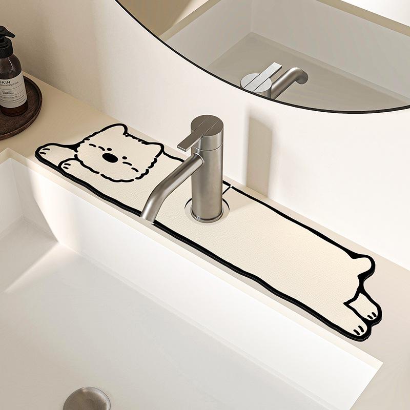 Cartoon Dog Faucet Mat Kitchen Super Absorbent Pad Kitchen Sink Splash Guard Drying Mats Quick-Drying Bathroom Drain Mat