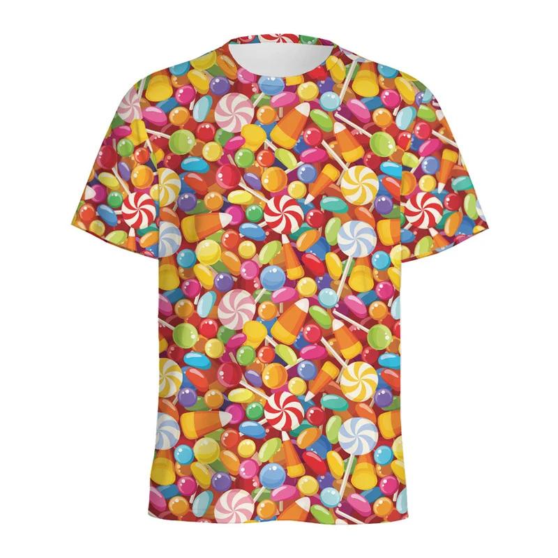 HerSight Heren Kleurrijk T-shirt Ronde Hals Korte Mouw 3D Snoep T-shirt Casual Zomer Mode Comfortabel Zacht T-shirt 2XL