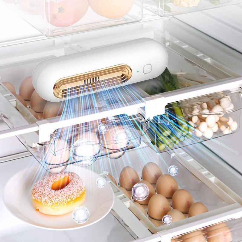 Ozone Fridge Deodorizer Sterilizer, Rechargeable Refrigerator Odor Eliminator Air Freshener for Fruit Vegetable Fresh Keeping