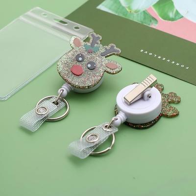 3 Christmas Badge Reels: Reindeer, Snowman & Tree Designs. Nurse ID Card Clips.