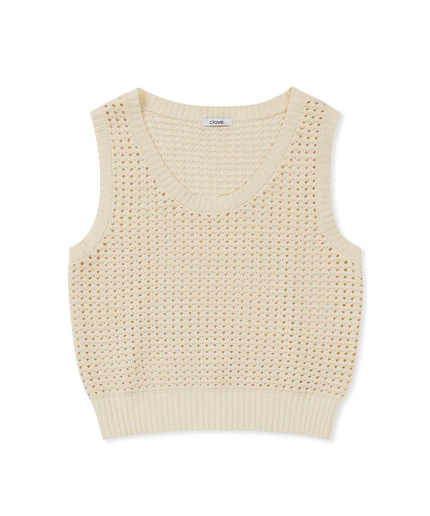 CLOVE [25Ss Clove] Crochet Sleeveless Knit (Ivory)