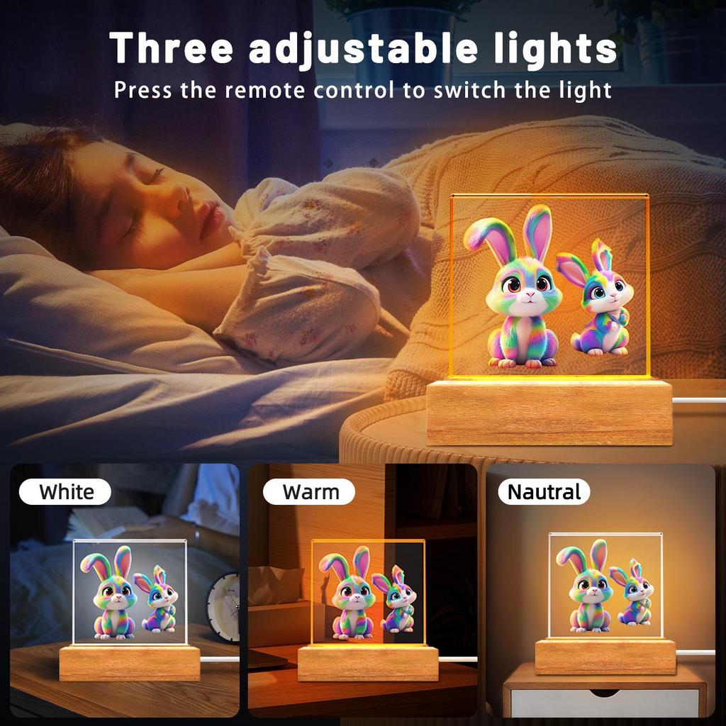 Solid Wood Base Acrylic USB Night Light - Creative Children's Gift Table Lamp