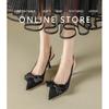 Fashion Heel Shoes Rear Trip Black Pointed Shoes Sandals Women's Summer Thin Heel Adult Ceremony Bow Pumps Women Shoes
