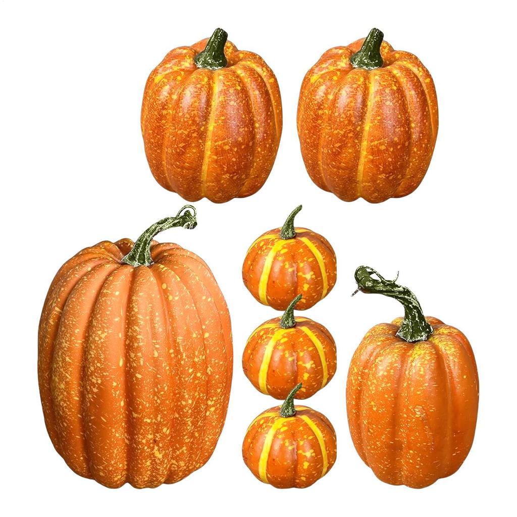 7 Stück künstliche Fake-Kürbisse Dekorative Schaumstoff-Kürbisfiguren Realistisch Multifunktional für Tischmittelstücke Halloween-Dekoration