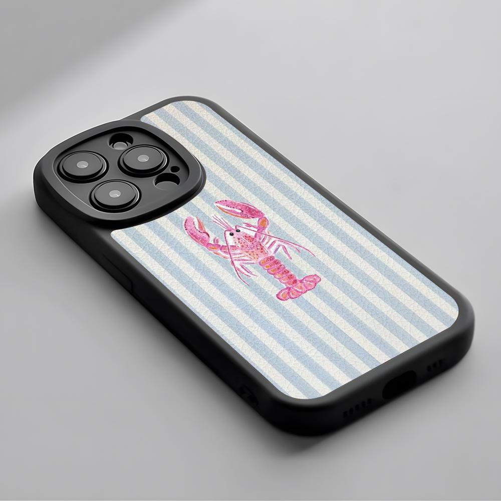

Grid simple retro Lobster pattern Phone Case For iPhone 16 15 14 13 12 11 Plus Pro Max Lambskin Silicone Cover black iPhone 12