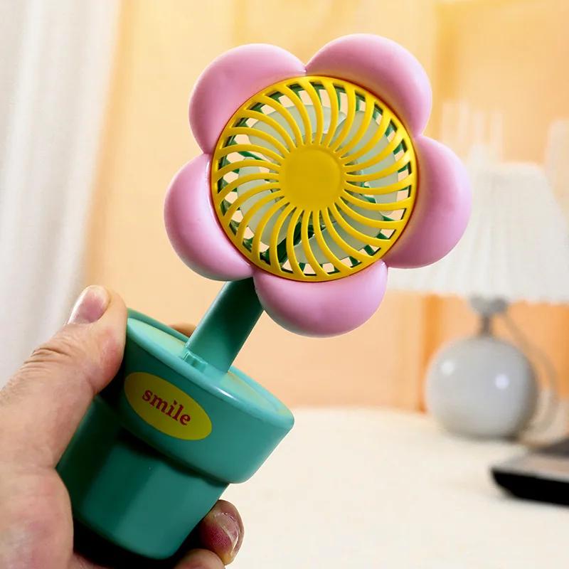 Summer New Handheld Mini Fan Portable USB Charging Convenient Creative Small Flower Fans Desktop To Store Handheld Fan