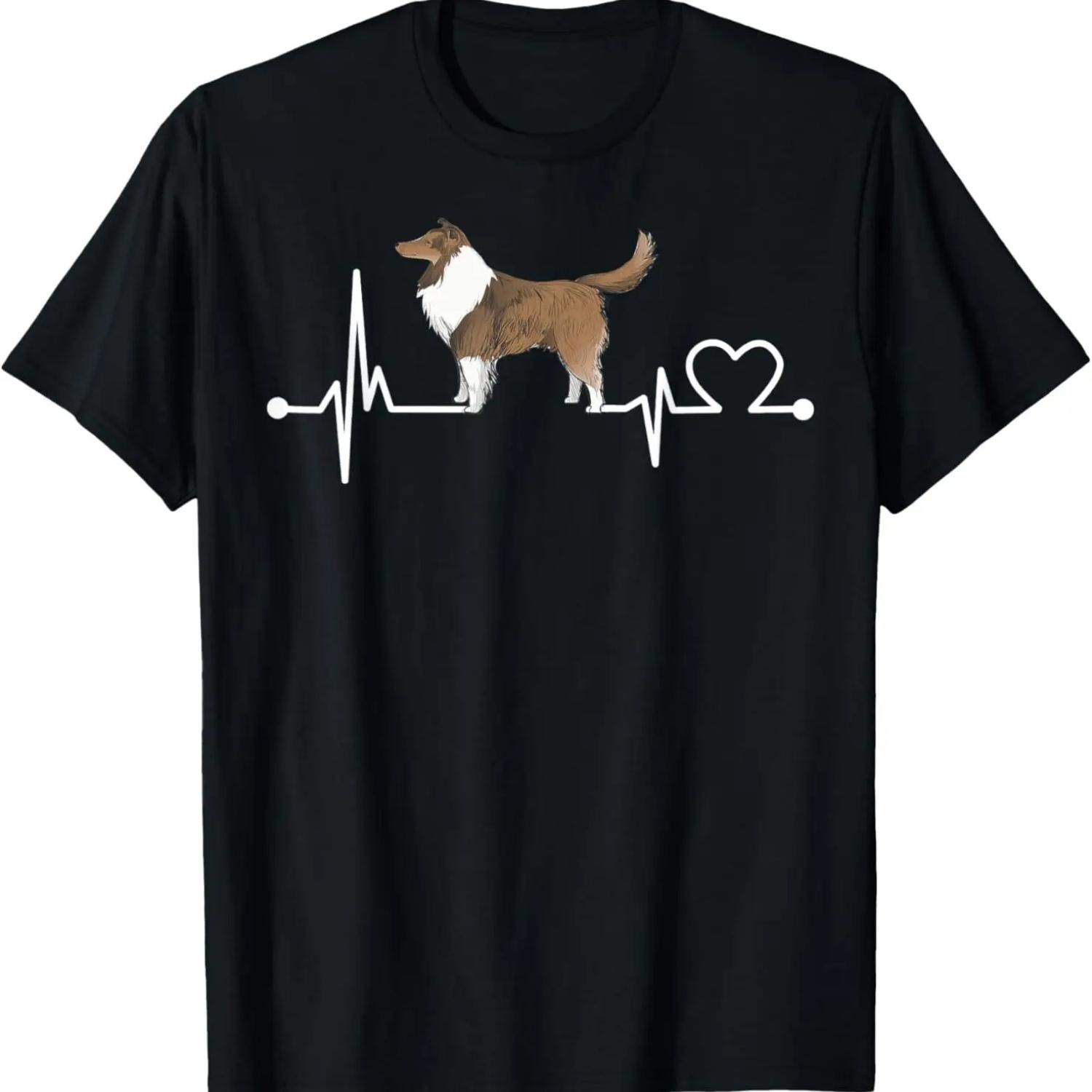Shetland Sheepdog Heartbeat Funny Dog Pet Gift Kid_Women_Men T-Shirt S чёрный
