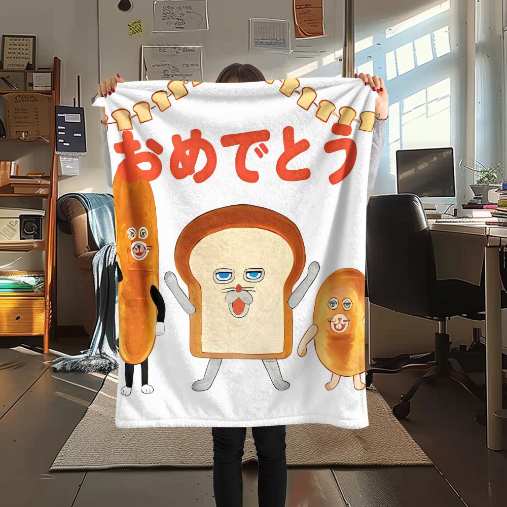 1PC Bread Thief Print Flannel Blanket, High quality All Seasons, Home Decor, Warmth and Comfort, Perfect for Christmas Gifts