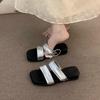 Wedge heel niche retro square head one-word slippers women's shoes outer wear 2025 summer with skirt French sandals
