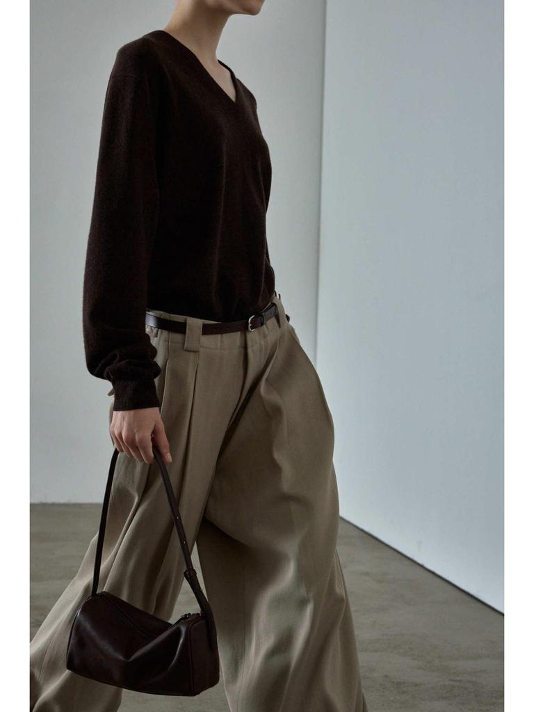 In-Stock: Women's V-Neck Wool Sweater - Fall/Winter Design, Simple Loose Fit, Slimming Knit Top