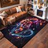 Flannel Printed Gaming Controller Rug Neon LED Design Soft Fleece Floor Mat Living Room Carpet Gamer Decor Tech Theme Rugs
