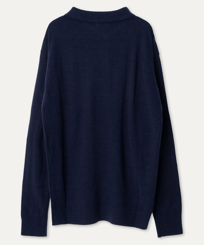 MAYOL M Embroidered Long Sleeve Polo Knit_Navy