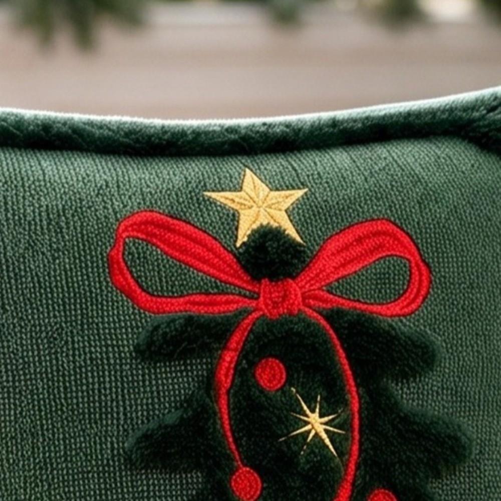 Festive Decor Christmas Pillow Cover Christmas Tree Soft Fluffy Cushion Cover Bow Embroidery Skin-friendly Pillowslip Bedroom
