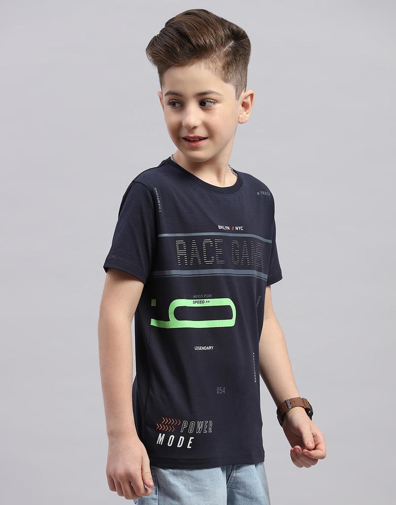 MONTE CARLO Jungen Dunkelblau bedrucktes Rundhals-T-Shirt