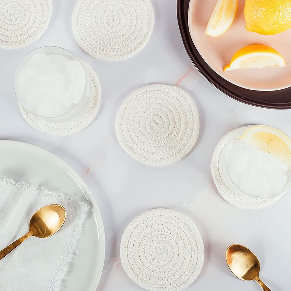 1PC Cotton Thread Cup Mat 12cm Round Coaster Knitting Table Mat Pot Holder Coffee Drink Tea Cup Woven Anti-Scalding Mat