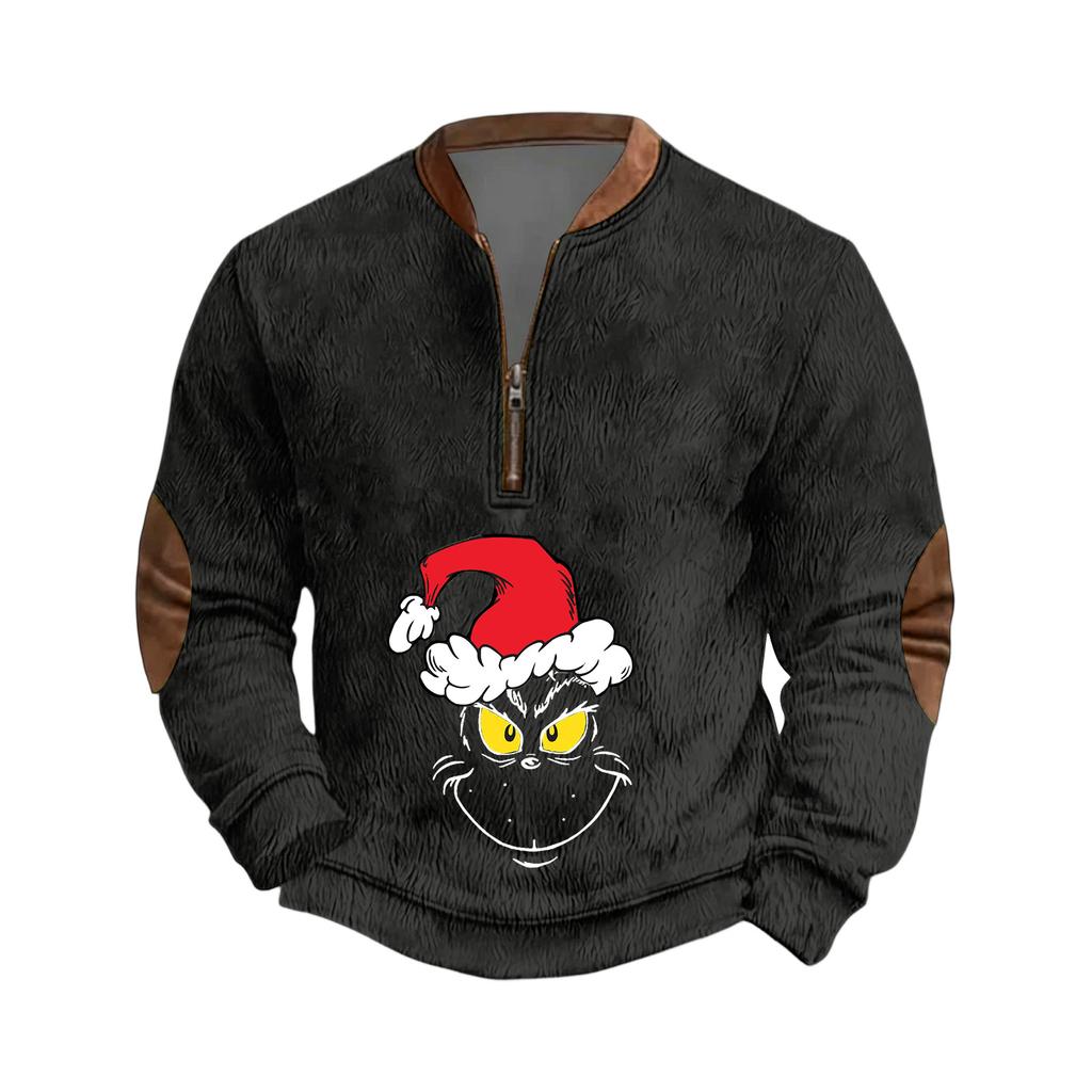 Mens Christmas Sweater Zip Up Sweatshirts Vintage Knit Graphic Sweatshirt Xmas Stand Collar Pullover