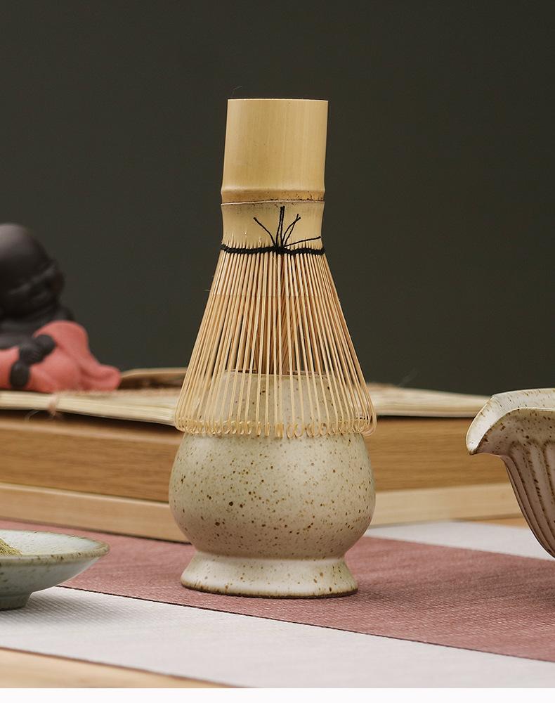 Japanese Ceramic Tea Ceremony Set: Matcha Bowl, Whisk Stand, Hyakuhon-Tate Whisk, and Scoop