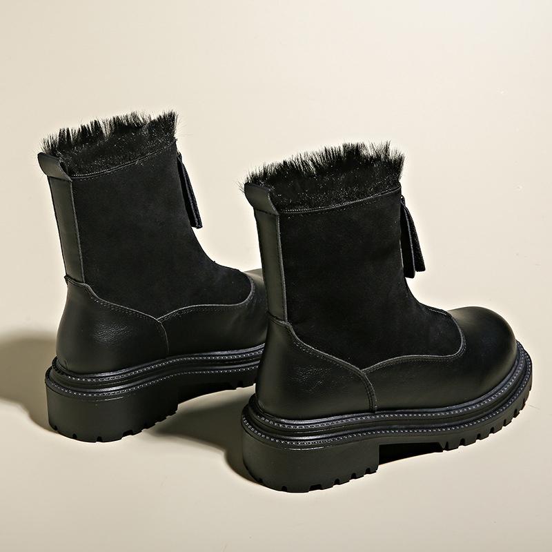 Vinter Korte Plysj Dame Snøstøvler Mote Korte Lær Plysj Damesnøstøvler Chelsea Plattform Fritids Dame Ankelstøvletter