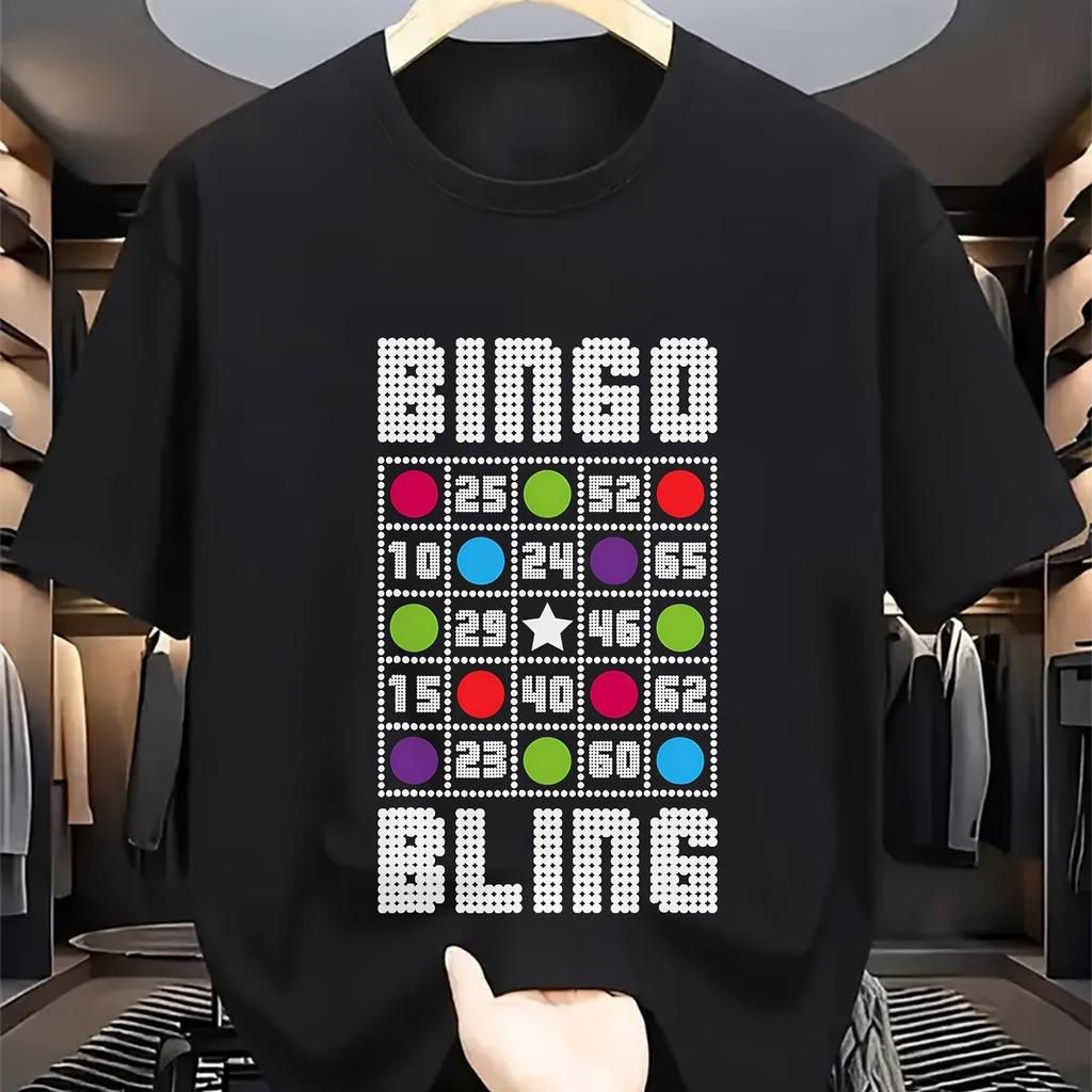 Vintage Bingo Rhinestone Graphic Tee Unisex Casual Short Sleeve Cotton Tshirt For Men