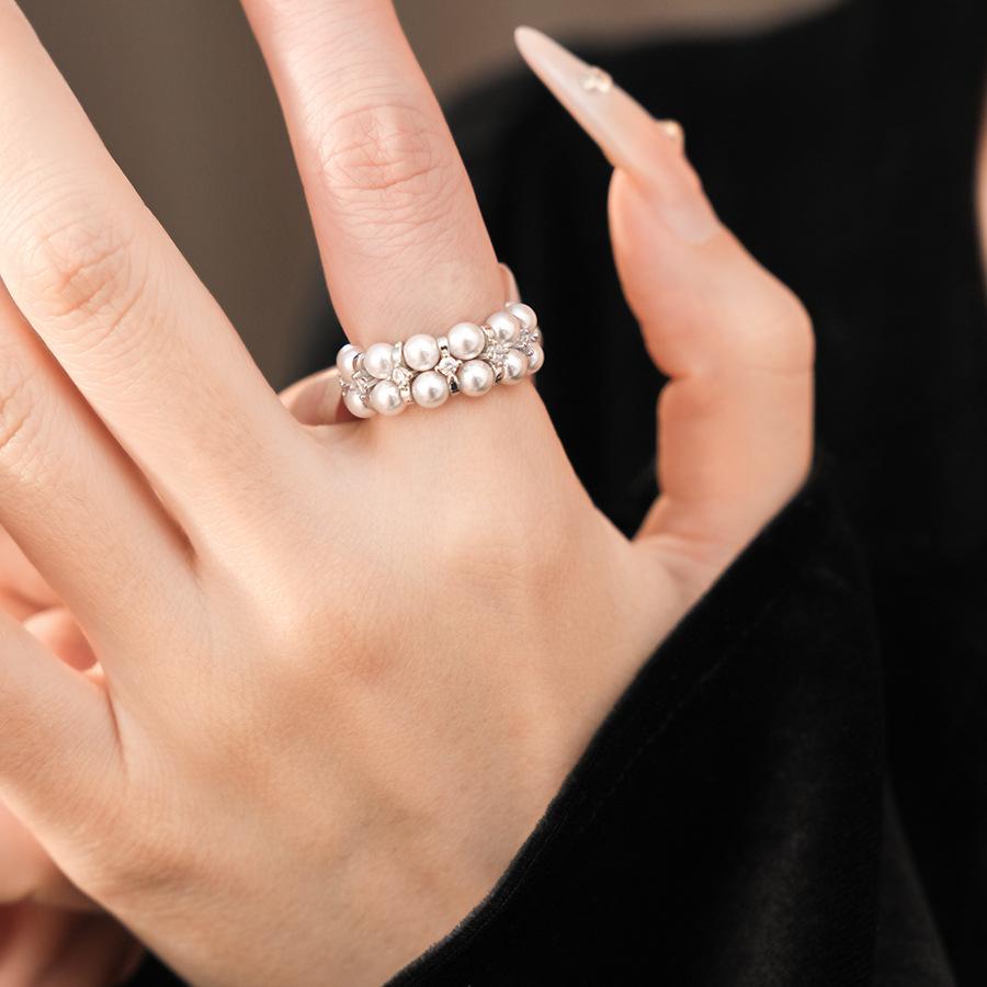 Cluster Starry 18k Gold Plated Zircon Pearl Ring - Fashionable Luxury Jewelry for Women